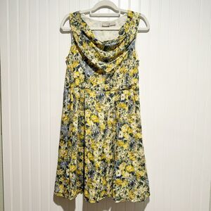 eShakti Yellow Floral Cotton Dress Draped Neckline Size 6